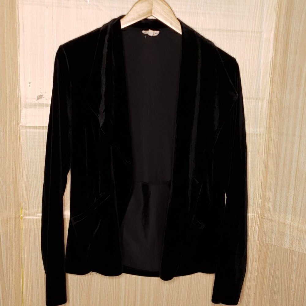 Hem & Thread Womens Black Velvet Open Front Cardigan Top Small